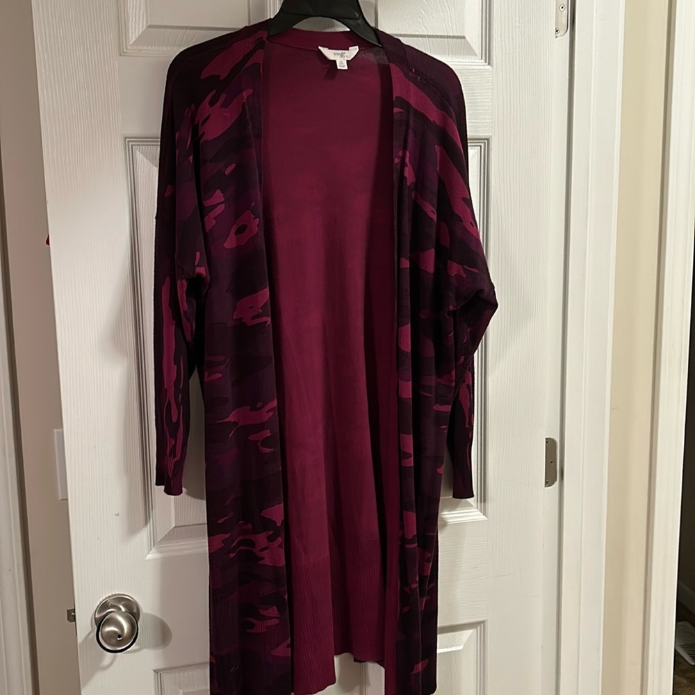 Terra and Sky purple camo cardigan. Midi length. Size 0x ( 14W)